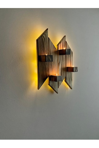 Ledli Ahşap Dekoratif Mumluk D-M-3 Yakma