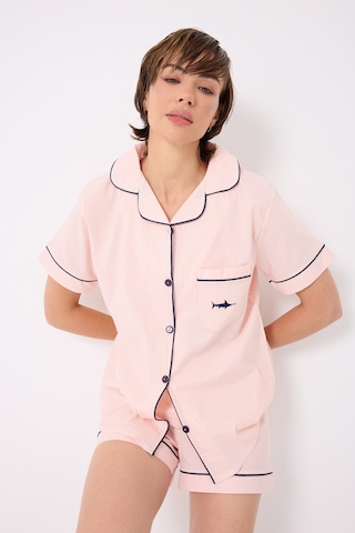 Lespadon Marısılk Kadın Yazlık Şortlu Uzun Gömlekli Pijama & Lounge Takımı -3192 Pembe