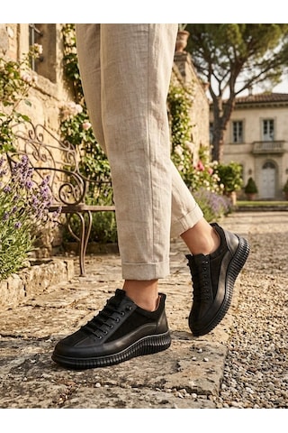 Beren Kadın Hakiki Deri Siyah Casual Ayakkabı Ortopedik Taban Süet Kombin Sneaker