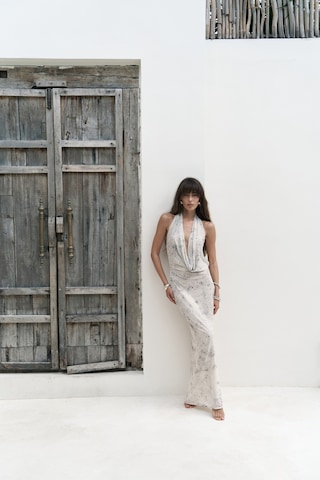 Mai Studios Co. Mai Collection Galagher Degaje Bej Uzun Elbise Bej