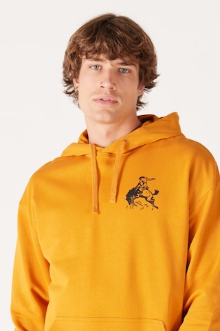 Wrangler Loose Fit Rahat Kesim Pamuk Kapüşonlu İçi Polarlı Sırt Baskılı Turuncu Sweatshirt W656I4H43 Hardal