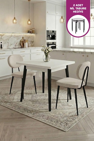 Vilinze Deniz Sandalye Avanos Ahşap Mdf Sabit Mutfak Masası Takımı - 80x80 Cmtk-avanos-8080-sb-lkn01s-deniz2-sigmabyz Sigma Beyaz