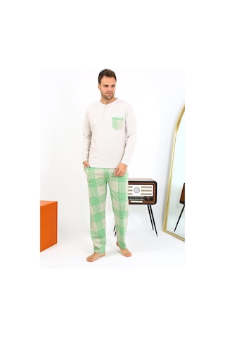 Akbeniz Erkek Uzun Kol Penye Krem Pijama Takımı 6861 Krem