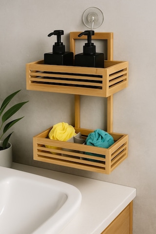 Vıchy Bambu Banyo Askısı Br-6703 2 Katlı Kancalı X4 Ahşap