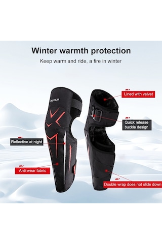 Sones Motolsg 2 İn 1 Motosiklet Bisiklet Sürme Sıcak Polar Yumuşak Koruyucu Dişli Diz Pedleri Kırmızı - Siyah