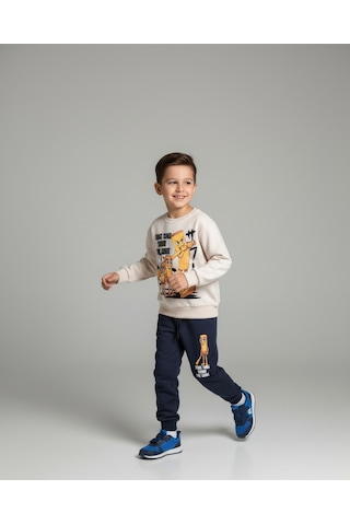 Tung Tung Sahur Baskılı 3 İplik Şardonlu Eşofman Takımı Krem