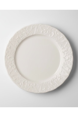 6 Kişilik Kabartma Desen Pera Pasta Tabağı 21cm Krem Rengi