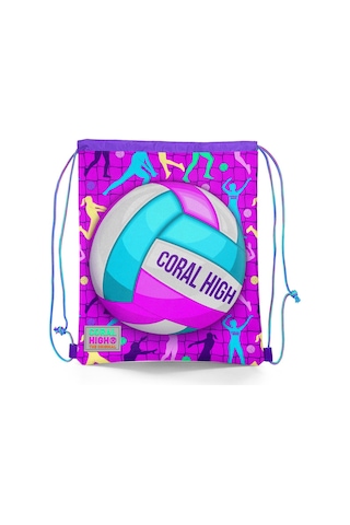 Coral High Kids Pembe Mor Voleybol Desenli İpli Büzgülü Sırt Çantası 12649 Pembe - Beyaz