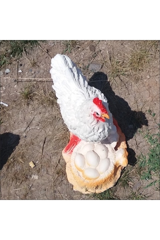 M3 Yumurtalı Tavuk Iç Ve Dış Mekan 35Cm Ev Bahçe Köşe Masa Heykeli Antrasıt - Beyaz
