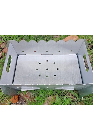 Lazer Mangal Portatif Pratik Katlanabilir Paslanmaz Izgaralı 41x25 Cm Çok Renkli