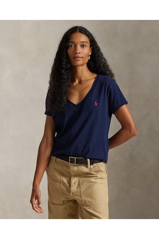Polo Ralph Lauren Pamuklu Kadın V Yaka Tişört Lacivert