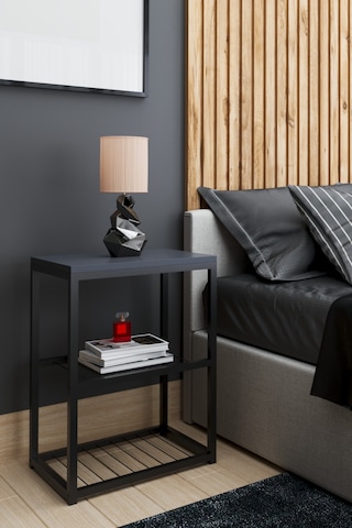 Metal Ayaklı Dekoratif Tel Raflı Komodin Antrasit Gri Antrasit