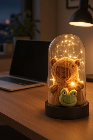 Led Işıklı Fanus İçinde Peluş Kapibara Kar Küresi Capybara Figürü Fanus Sevgiliye Arkadaşa Kıza Hediye