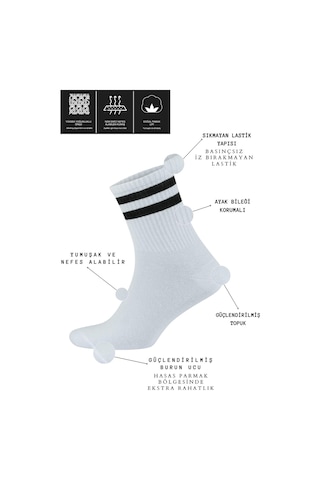 Erkek Kadın 3 Çift Çizgili Kolej Tenis Çorabı Pamuklu Çorap Beyaz