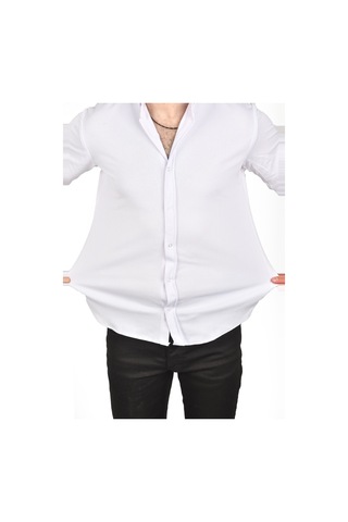 Deepsea Erkek Beyaz Slim Fit Dar Kesim Pamuklu Spor Gömlek Jakar Kumaş Likralı Gömlek 2500552 Beyaz