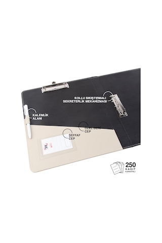 Evrak Sunum Tanıtım Firma Klasörü Sekreterlik A4 150 Yaprak Kapasiteli Ring Binder File Vegan 26,5x32 Cm. Bej