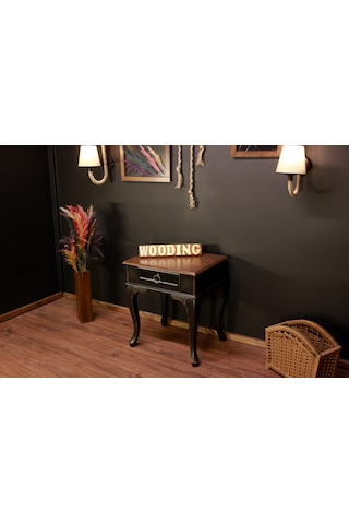 Wooding Masif Ceviz Siyah Komodin - Yan Sehpa