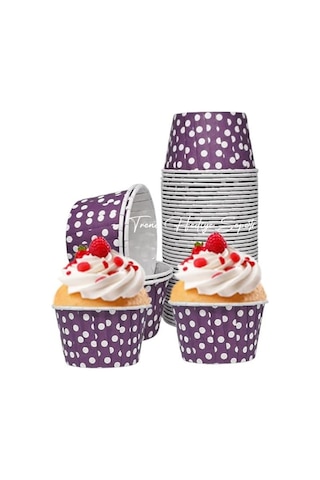 Trend Hediye Sepeti 50'li Mor Puantiyeli Muffin Kek Kalıbı, Kek Kapsülü Cupcake Kalıbı, Airfryer Uyumlu .