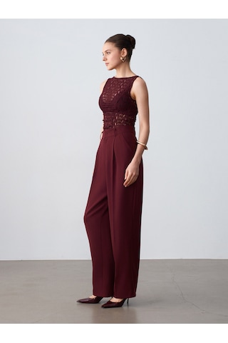 Dilvin 21202 Dantel Detaylı Kolsuz Top-bordo