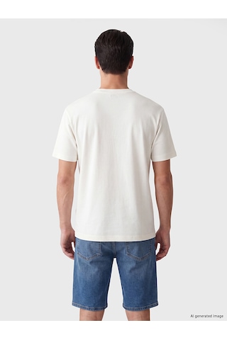 LC Waikiki Lc Waıkıkı Ekru Bisiklet Yaka Erkek Pijama Üst