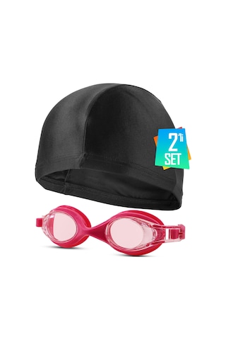 2li Set Boneli Çocuk Yüzücü Gözlüğü Kids Plus Su Geçirmez Yüzme Havuz Deniz Gözlük Pembe 1115 Pembe