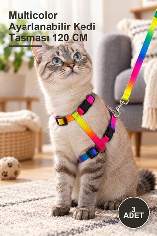 3 Adet Multicolor Ayarlanabilir Kedi Tasması 120 Cm