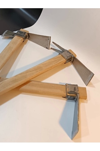 Sürmene Makas Çeliği 3lü Set Paltalı, Düz, Çatallı Kazma Seti Bahçe Tarla Hobi 45cm Profesyonel