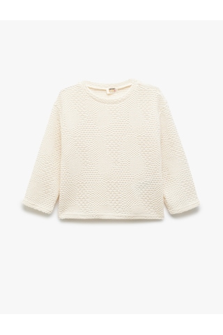 Koton Bisiklet Yaka Uzun Kollu Pamuk Karışımlı Sweatshirt Bej 5skg10591ak Ekru