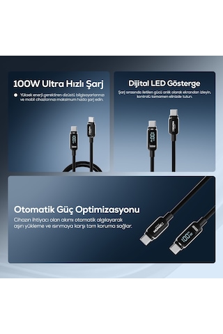 Xenon Smart Type-c To Type-c Hızlı Şarj Kablosu 100w Pd, 1.2m, 480mbps, Led Gösterge, Örgü X6428