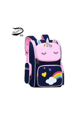 Fengdong Çocuklar Okul Sırt Çantası Sevimli Karikatür Okul Çantaları Kızlar Aydınlık Pembe Kitap Çantası İlköğretim Okulu Öğrenci Sırt Çantası-mavi-1 Mavi