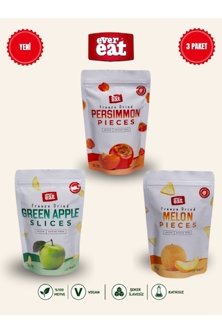 Evereat Cennet Hurması-elma-kavun Freeze Dry Meyve Cipsi 3'lü Paket Doğal Atıştırmalık 1 Adet Evereat Cennet Hurması-elma-kavun Freeze Dry Meyve Cipsi 3'lü Paket Doğal Atıştırmalık 1 Adet