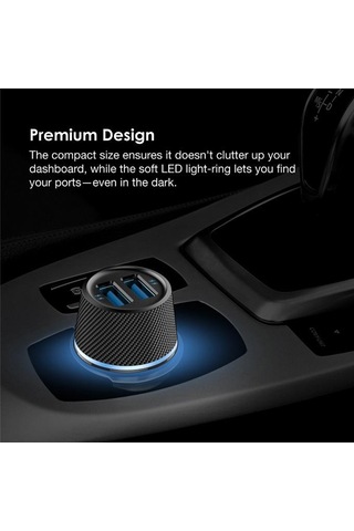 Teltree 2 Usb Çift Portlu Araç Şarj Cihazı, 5v/2.1a Hızlı Şarj, 120cm Kablolu, Siyah, Led Işık, Güvenlik Koruma