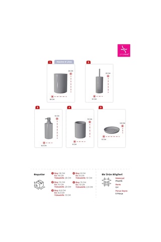 Primanova Flores 5 Li Banyo Seti Gri M-sas17-07 Gri