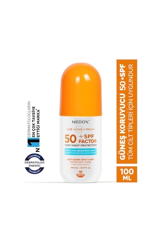 Nedox Leke Karşıtı Tüm Ciltler için Nemlendirici Güneş Kremi SPF 50+ 100 ML