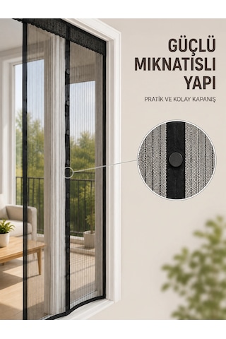 Otomatik Kapanan Mıknatıslı Sineklik Kapı Filesi Pratik Geçişli Siyah Model