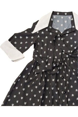 Kız Çocuk Elbise Yaka Ve Manşet Detaylı Boydan Düğmeli Ve Kuşaklı 7-12 Yaş 12420 Siyah
