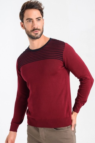 Heyss Bisiklet Yaka Sırt Detaylı Erkek Triko Kazak (381025834) Bordo