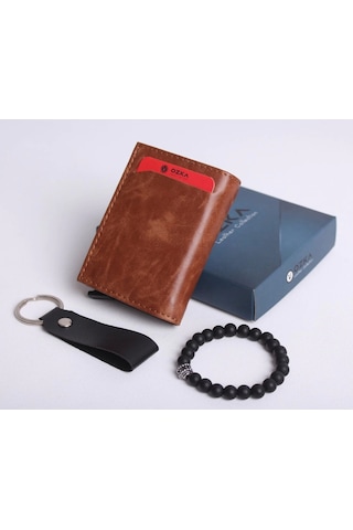 Ozka Leather Collection Yeni Trend Otomatik Mekanizmalı Cüzdan - Anahtarlık Ve Bileklik Hediyeli