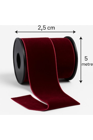 Paşateks 2.5 Cm Düz Kadife Şerit Bordo 5 Metre Yumuşacık Hiss Tekstil Aksesuarı