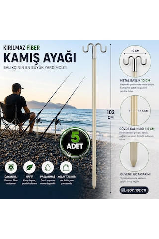 Hedyex Kırılmaz Fiber Kamış Ayağı 102 Cm Çift Başlıklı Olta Tutucu 5 Adet