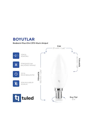 Redeem Plus C37s E14 Mum Ampul, Titreşimsiz, Göz Konforu, 621 Lümen, Beyazı, 5000 Kelvin
