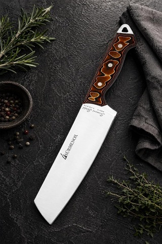 Sürmene Serisi Santoku Mutfak Şef Bıçağı Kahve Verzalit Sap Et Ekmek Sebze Salata Şef Bıçak Hds-130