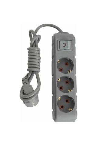 3lü Anahtarlı Grup Priz 3 Metre 16a 250v, Üçlü Topraklı Uzatma Kablosu 3 Metre Gri Renk