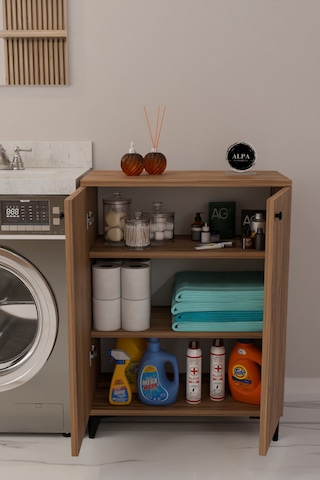 Çok Amaçlı Banyo & Çamaşır Odası Dolabı, Ayarlanabilir Raflı, Kapaklı Modern Banyo Dolabı Atlantik Çam