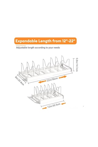 Kangvka Beyaz Genişletilebilir Tencere Dolabı Rafı - 7 Ayarlanabilir Bölmeli Çelik Yapı 12-22 İnç Beyaz