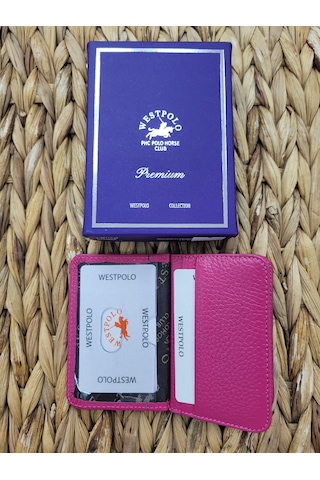 Westpolo İsme Özel 1026 Hakiki Deri Unısex Kartlık Fuşya
