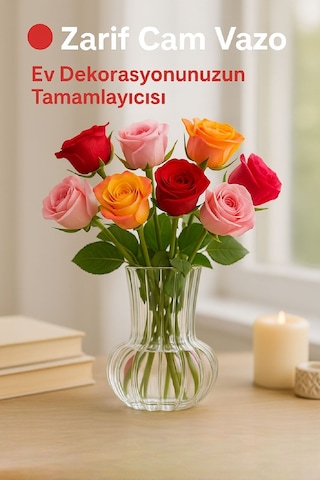 El Yapımı Şeffaf Cam Vazo Papatya, Gül, Lilyum İçin Dekoratif Vazo 12 Cm Diğer