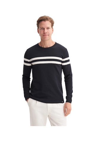 Cazador Slim Fit Viskon Kumaş Basic İki Çizgili Bisiklet Yaka Kazak Lacivert