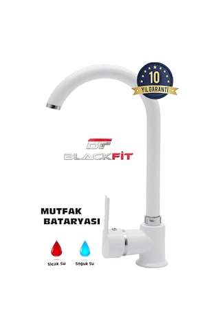 Delta Lüks Çift Su Girişli Beyaz Evye Mutfak Bataryası Beyaz