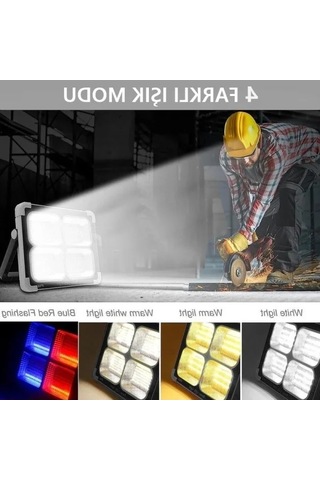 Güneş Enerjili Portatif Led Projektör, 200w Taşınabilir Sokak Aydınlatması Açık Lacivert